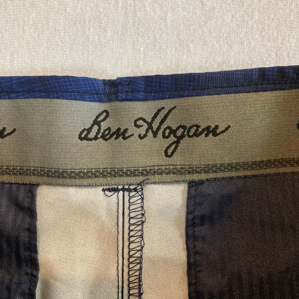 Ben Hogan Mens 30 Blue Plaid 3 Pocket Performance Golf Shorts Stretch Flat Front